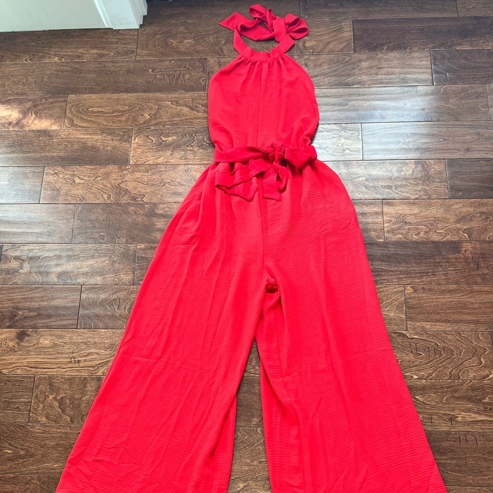 Red Halter Wide Leg Jumpsuit